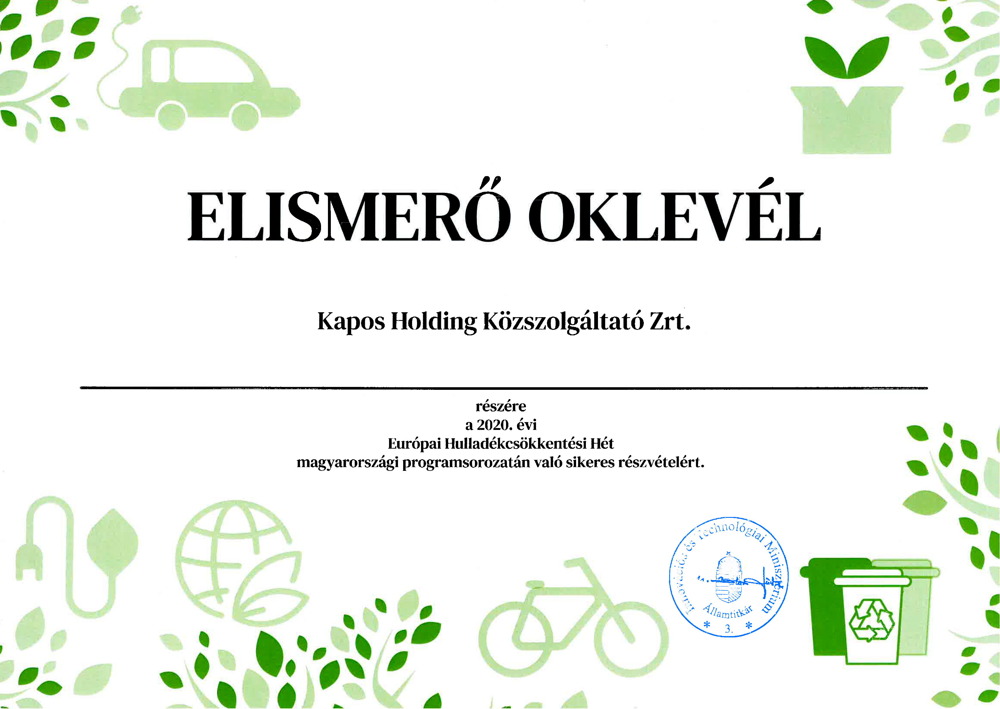 Európai hulladékcsökkentési hét elismerő oklevél 2020.jpg